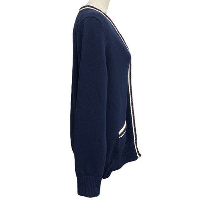 Chanel Cardigan CC Logo Button Cashmere Navy Blue & Red &