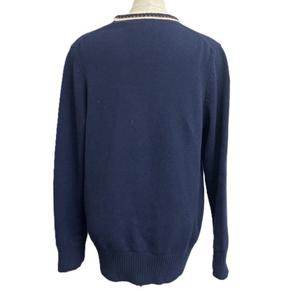 Chanel Cardigan CC Logo Button Cashmere Navy Blue & Red &