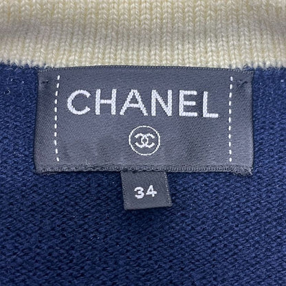 Chanel Cardigan CC Logo Button Cashmere Navy Blue & Red &