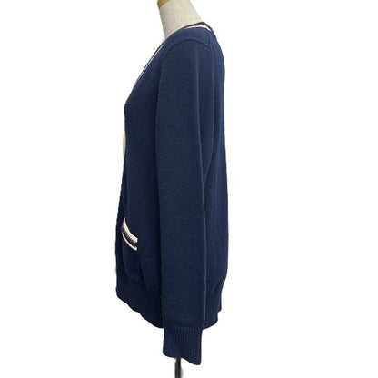 Chanel Cardigan CC Logo Button Cashmere Navy Blue & Red &