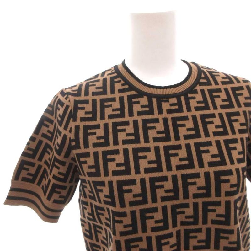 Fendi Knit Top Sew Short Sleeve Zucca Pattern All Over 38