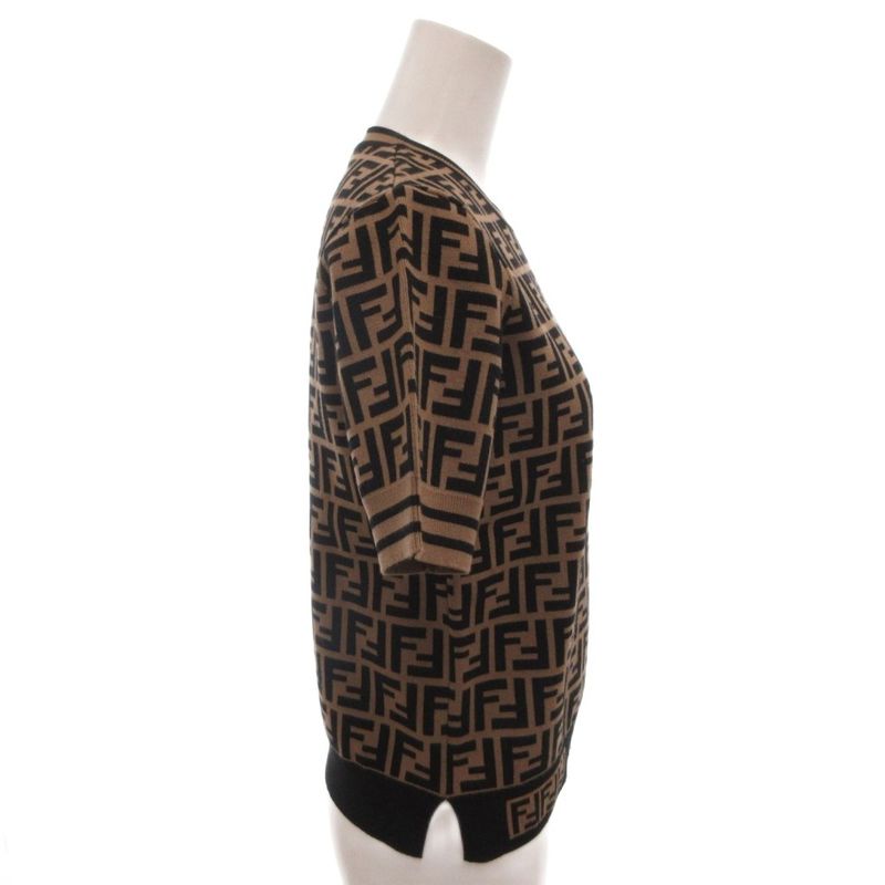 Fendi Knit Top Sew Short Sleeve Zucca Pattern All Over 38
