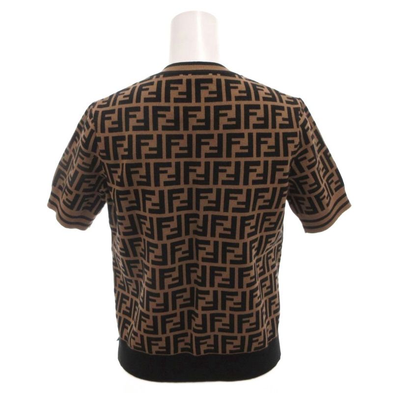 Fendi Knit Top Sew Short Sleeve Zucca Pattern All Over 38