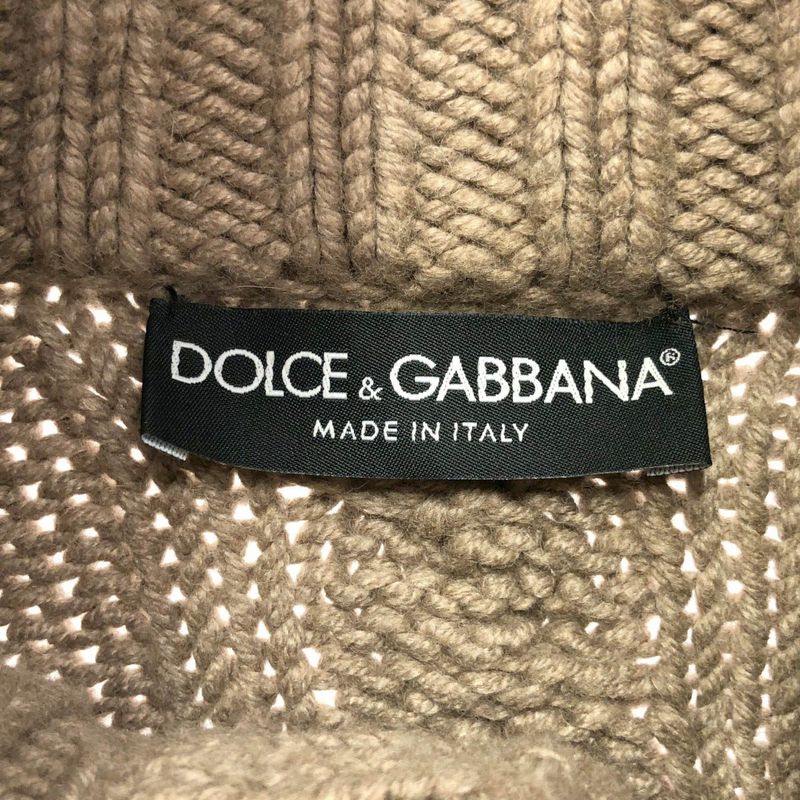 Dolce & Gabbana Cable Knit Logo Cardigan Brown