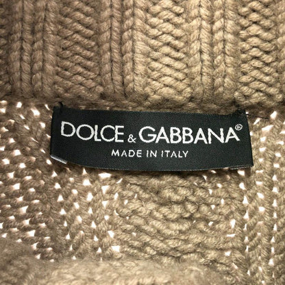 Dolce & Gabbana Cable Knit Logo Cardigan Brown