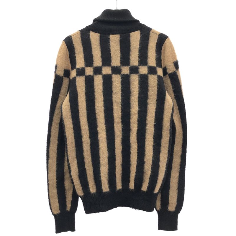 Loewe Check Stripe Turtleneck Mohair Knit Pullover Brown Black XS Sweater X