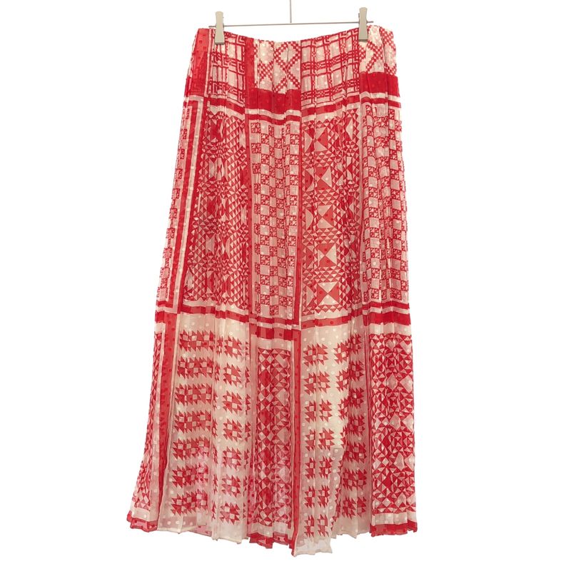 Fendi Pleated Silk Chiffon Skirt Red 40