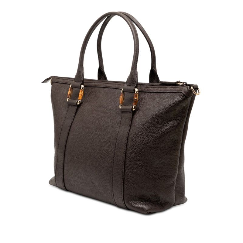 Gucci Bamboo Tote Shoulder Bag 2-Way Brown Leather