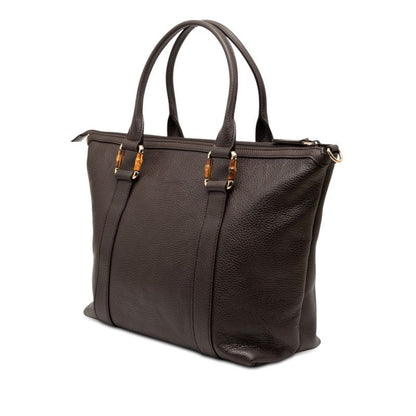 Gucci Bamboo Tote Shoulder Bag 2-Way Brown Leather