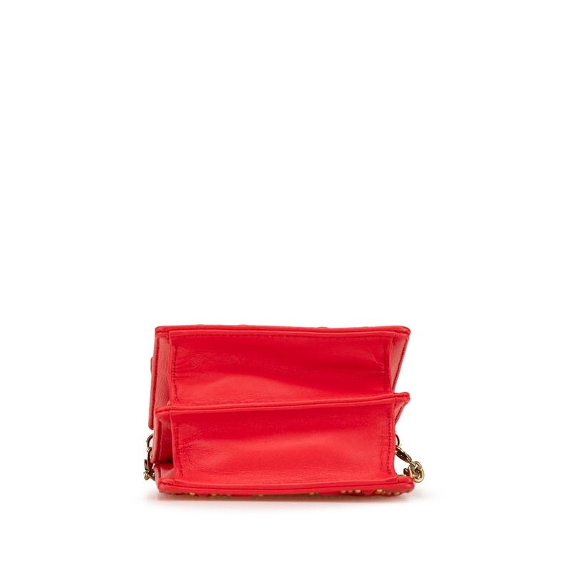 Diorama Studded Crossbody Chain Shoulder Bag Red Gold Leather