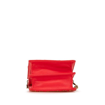 Diorama Studded Crossbody Chain Shoulder Bag Red Gold Leather