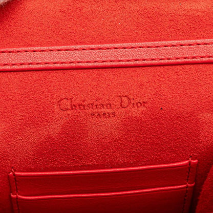 Diorama Studded Crossbody Chain Shoulder Bag Red Gold Leather