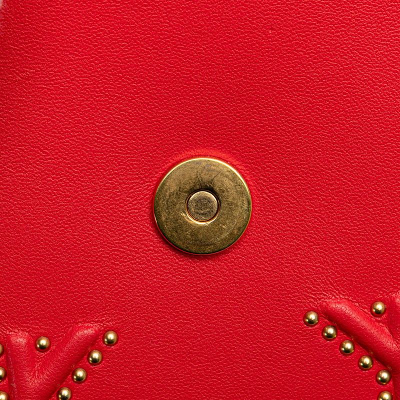 Diorama Studded Crossbody Chain Shoulder Bag Red Gold Leather