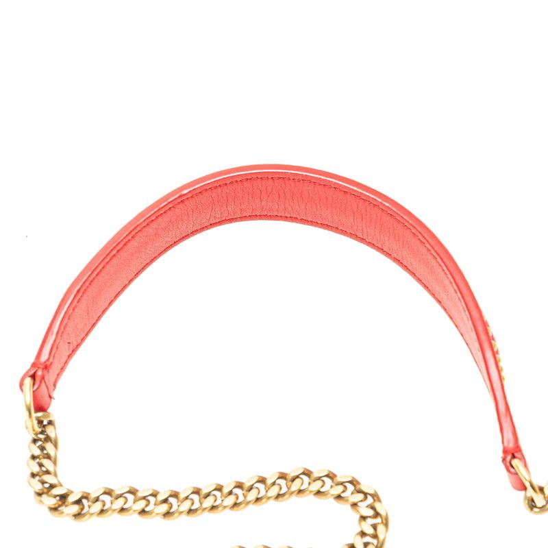 Diorama Studded Crossbody Chain Shoulder Bag Red Gold Leather