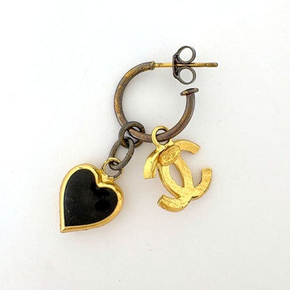 Chanel CC Logo Earrings Heart Swing Gold Plated