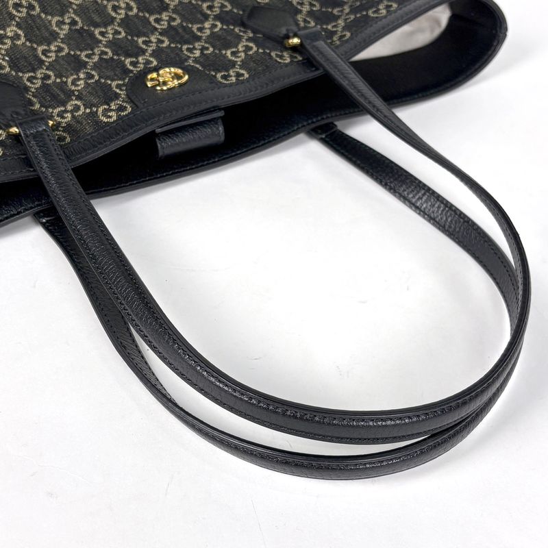 Gucci GG Pattern Tote Shoulder Bag Denim Black