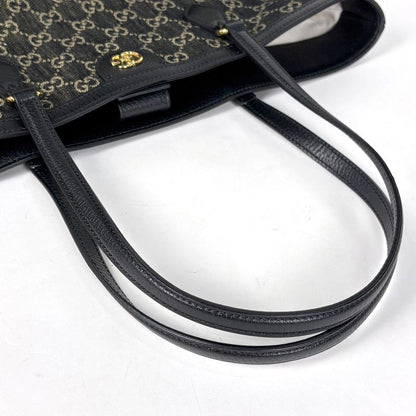 Gucci GG Pattern Tote Shoulder Bag Denim Black
