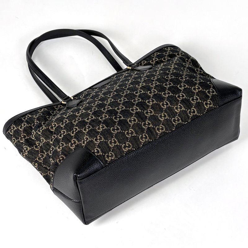 Gucci GG Pattern Tote Shoulder Bag Denim Black