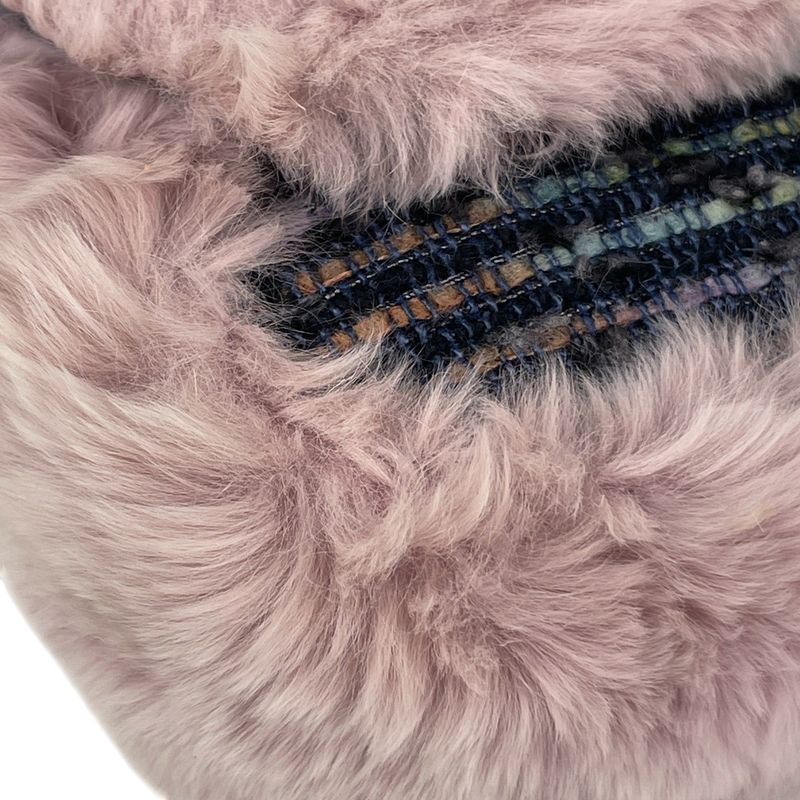 Chanel CC Logo Chain Shoulder Bag Tweed Fur Pink Black
