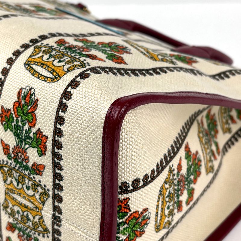 Gucci Large Tote Logo 2-Way Shoulder Bag Canvas Beige Red Multicolor