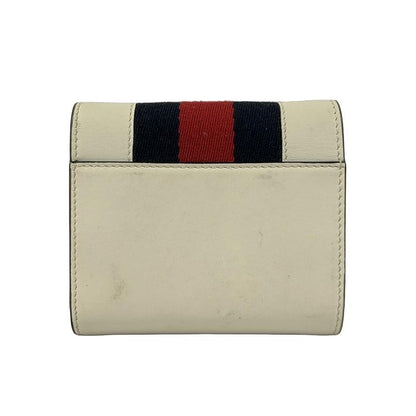 Gucci Trifold Wallet Sylvie Ivory Dark Navy Red Leather X Dark X