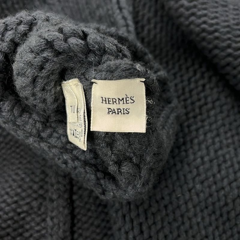 Hermes Cardigan 42 L Navy Short Sleeve Cashmere Arm Cover