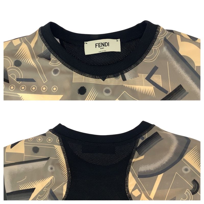 Fendi Sportswear S Khaki Black Polyester Short Sleeve T-Shirt