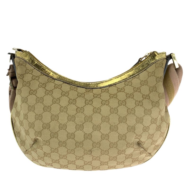 Gucci Beige Pink Gold GG Canvas Patent Shoulder Bag