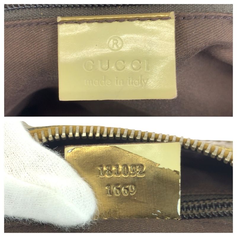 Gucci Beige Pink Gold GG Canvas Patent Shoulder Bag