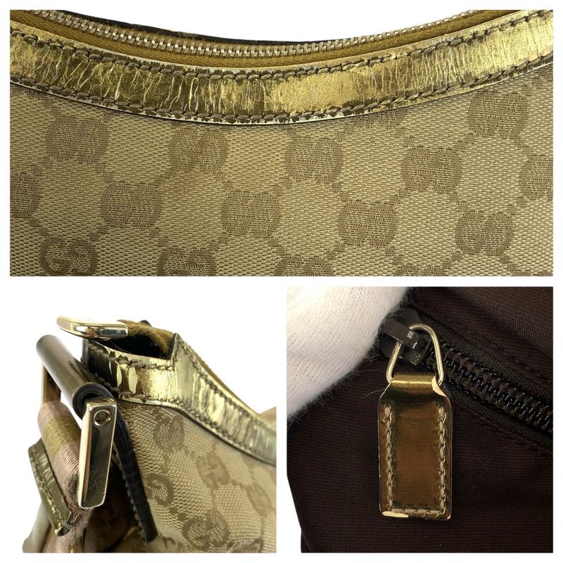 Gucci Beige Pink Gold GG Canvas Patent Shoulder Bag