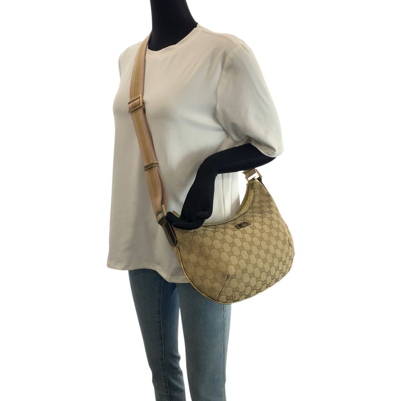 Gucci Beige Pink Gold GG Canvas Patent Shoulder Bag