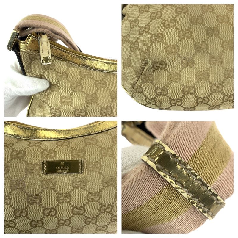 Gucci Beige Pink Gold GG Canvas Patent Shoulder Bag