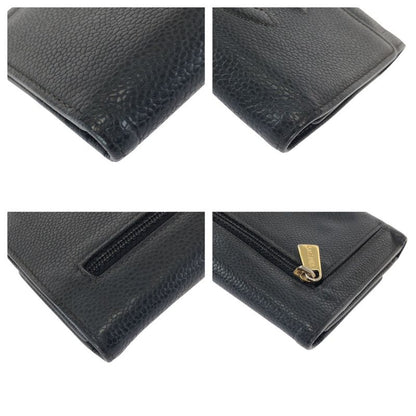 Chanel Vintage CC Logo Black Gold Caviar Leather Fold Wallet Compact