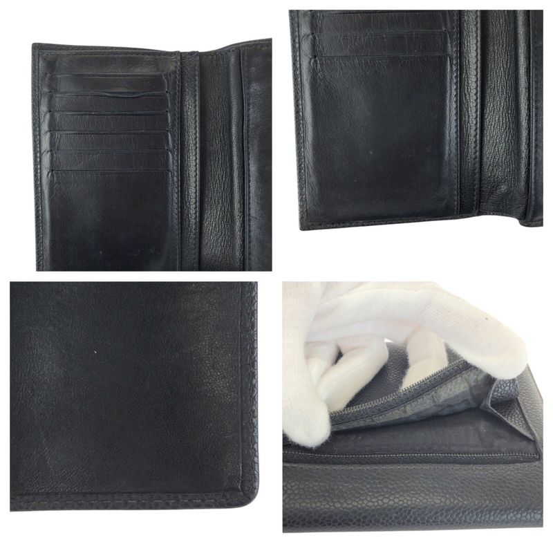 Chanel Vintage CC Logo Black Gold Caviar Leather Fold Wallet Compact