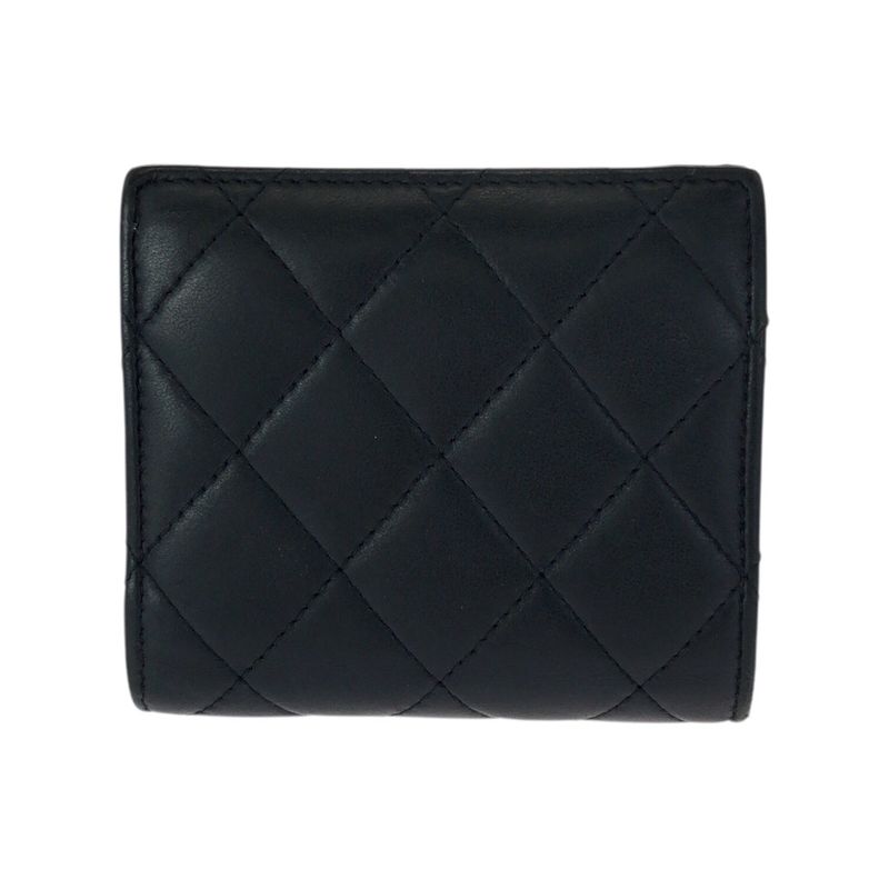 Chanel Quilted CC Logo Black Gold Lambskin Fold Wallet Compact
