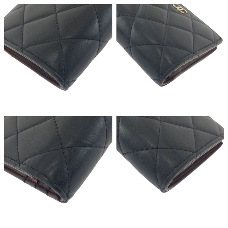 Chanel Quilted CC Logo Black Gold Lambskin Fold Wallet Compact