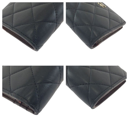 Chanel Quilted CC Logo Black Gold Lambskin Fold Wallet Compact