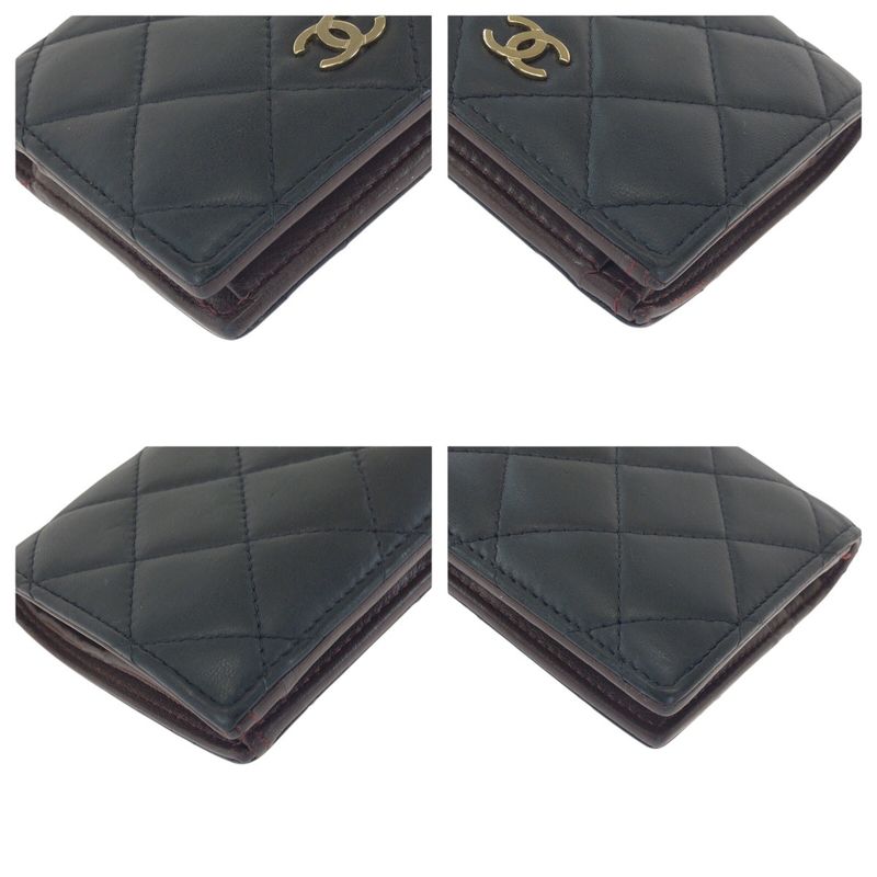 Chanel Quilted CC Logo Black Gold Lambskin Fold Wallet Compact