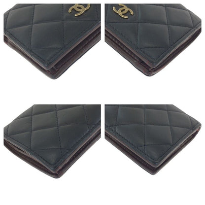 Chanel Quilted CC Logo Black Gold Lambskin Fold Wallet Compact