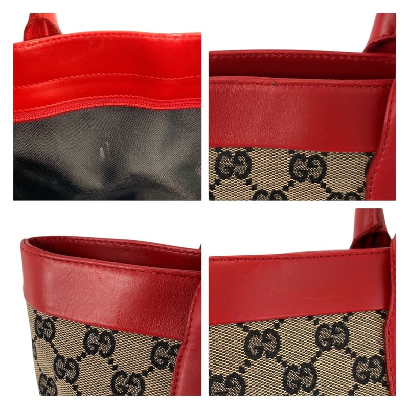 Gucci Red Beige GG Canvas Leather 002 Tote