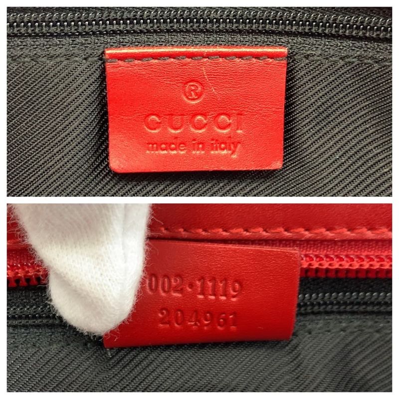 Gucci Red Beige GG Canvas Leather 002 Tote