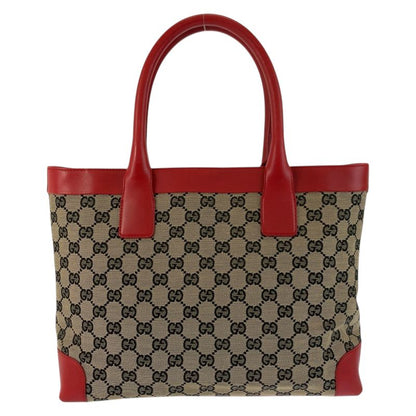 Gucci Red Beige GG Canvas Leather 002 Tote