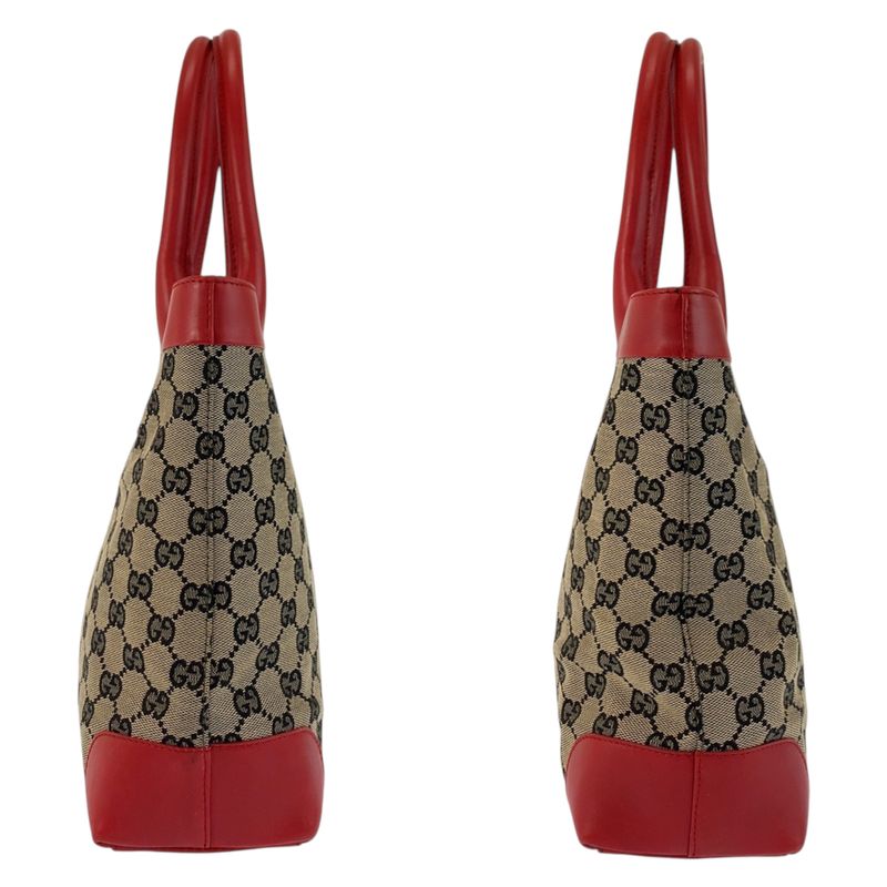 Gucci Red Beige GG Canvas Leather 002 Tote