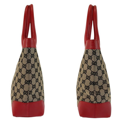Gucci Red Beige GG Canvas Leather 002 Tote