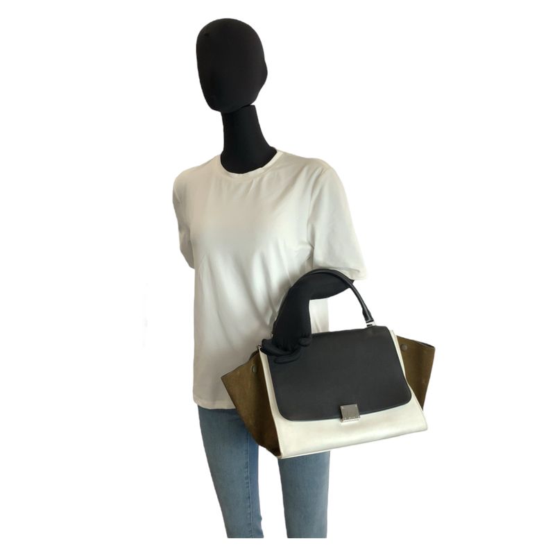 Celine Trapeze Black White Khaki Leather 2-Way Shoulder Bag