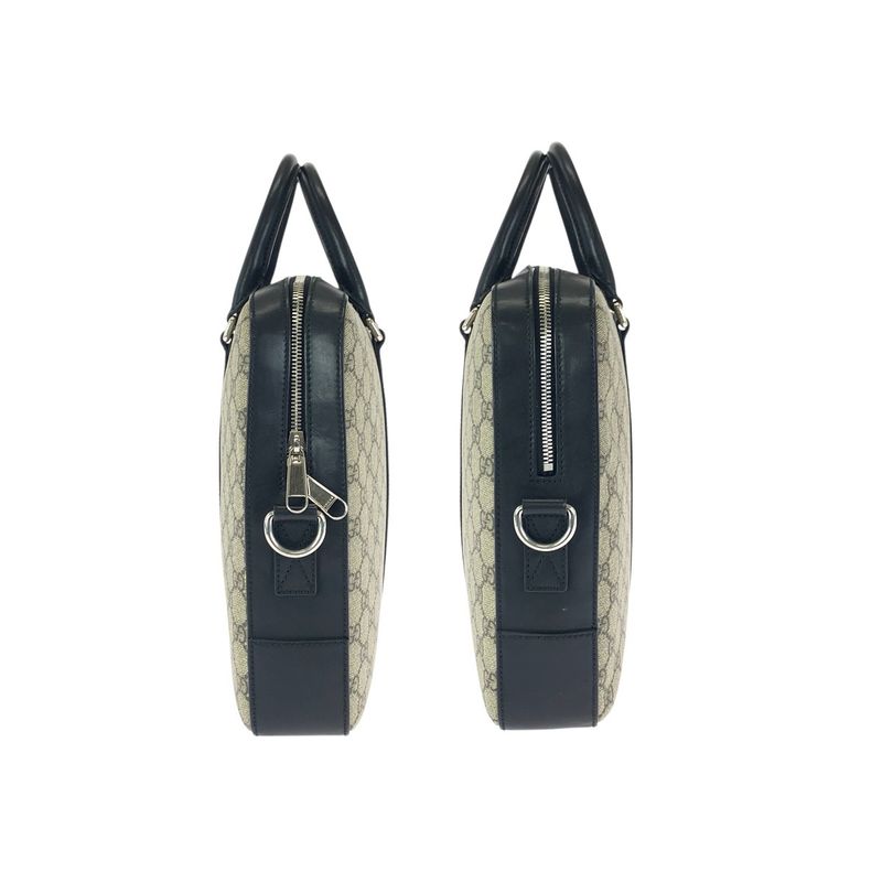 Gucci 2-Way Beige Black Silver GG Supreme Canvas Leather
