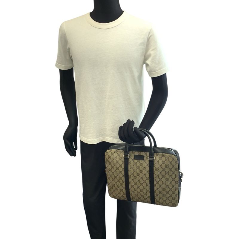 Gucci 2-Way Beige Black Silver GG Supreme Canvas Leather
