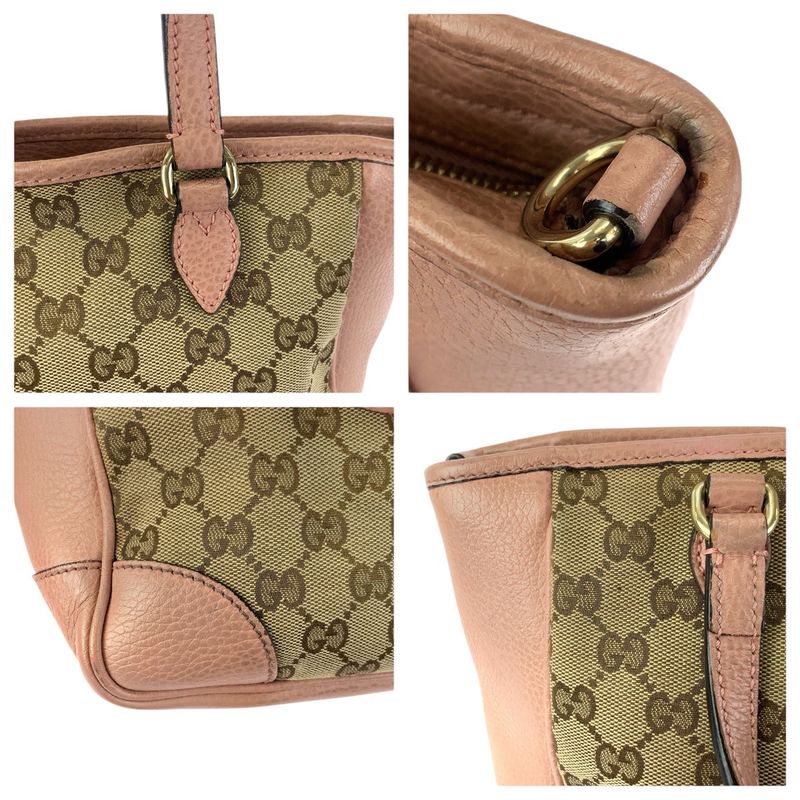 Gucci 2-Way Beige Pink Gold GG Canvas Leather Tote