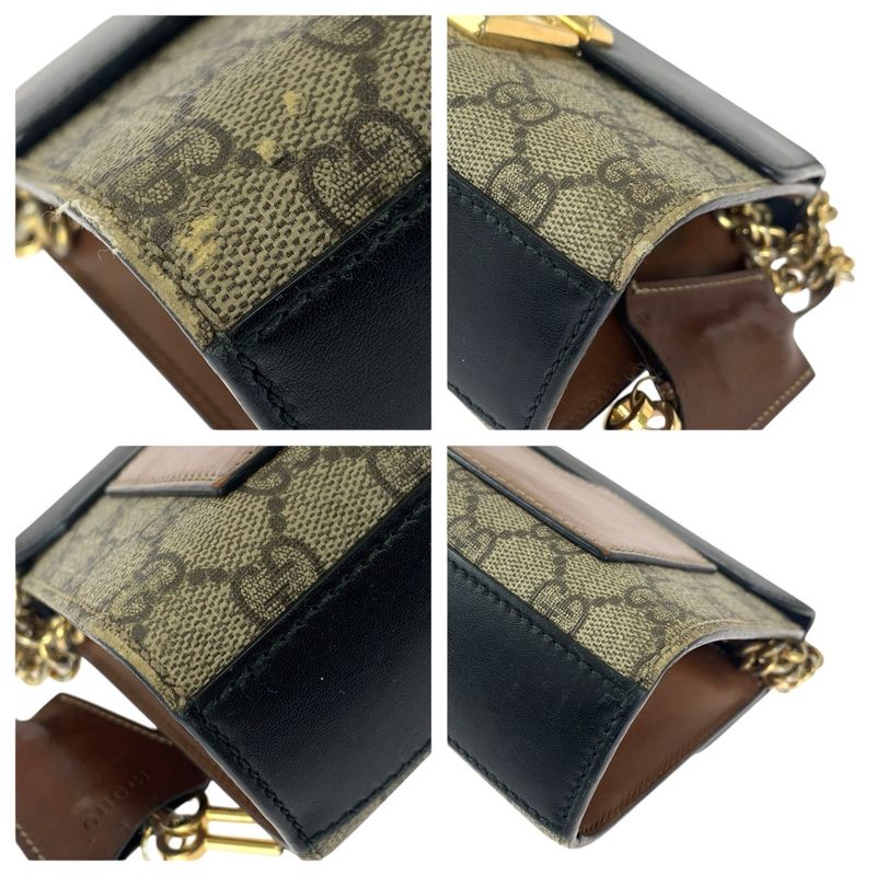 Gucci Padlock Beige Black Gold GG Supreme Canvas Leather Chain Shoulder Bag