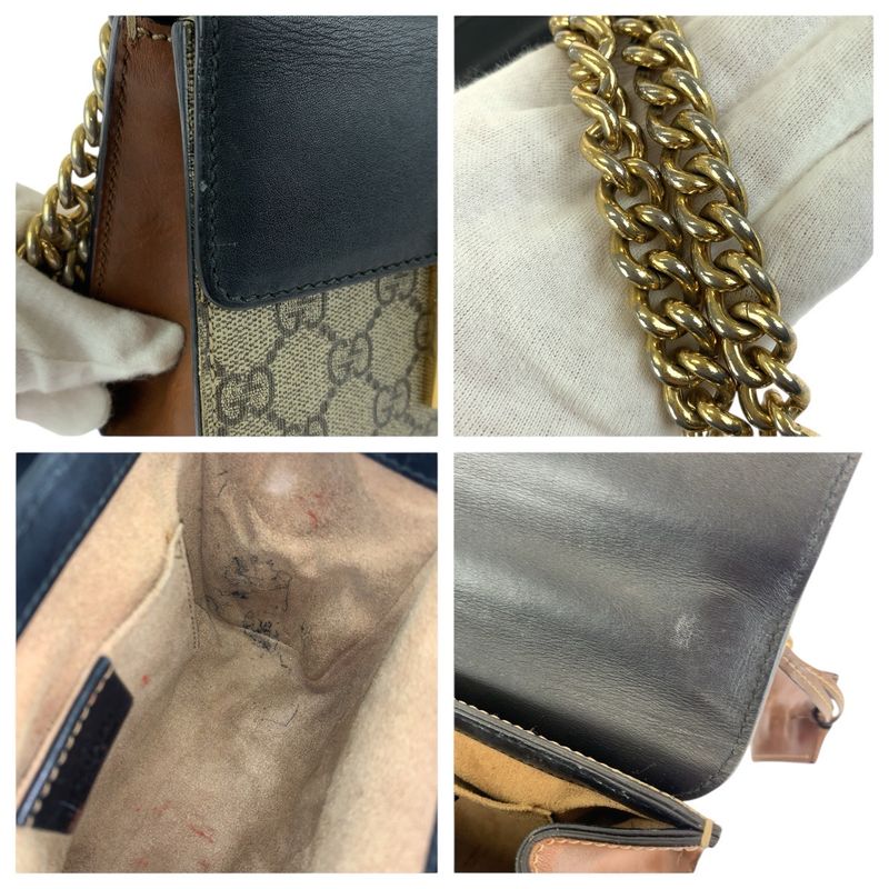 Gucci Padlock Beige Black Gold GG Supreme Canvas Leather Chain Shoulder Bag